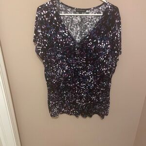 Lane Bryant Black and Purple V-Neck Blouse